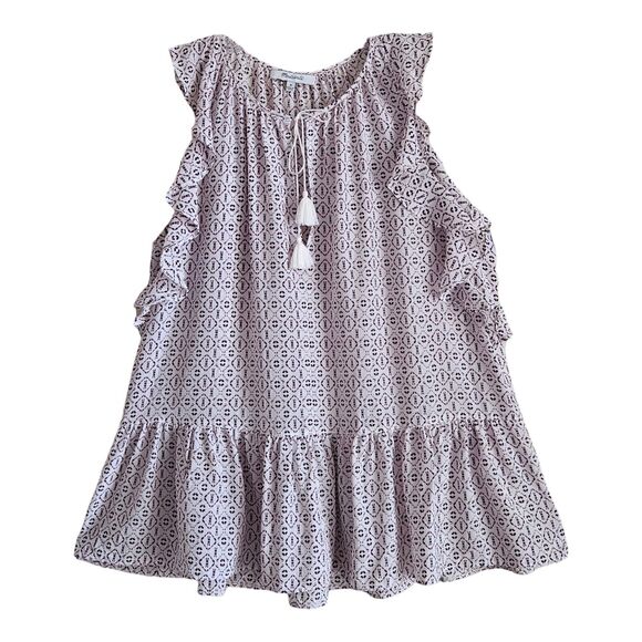 MADEWELL Women's M Lily Silk Top Sleeveless Ruffle Tassel Tie Purple White 38" - Picture 1 of 6
